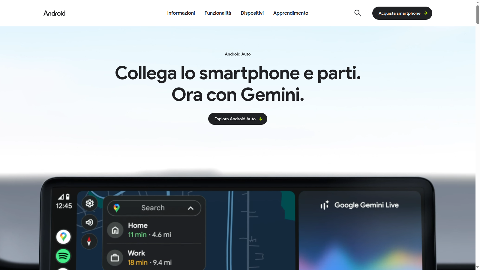 Interfaccia di Android Auto sullo schermo dell'infotainment di un'auto