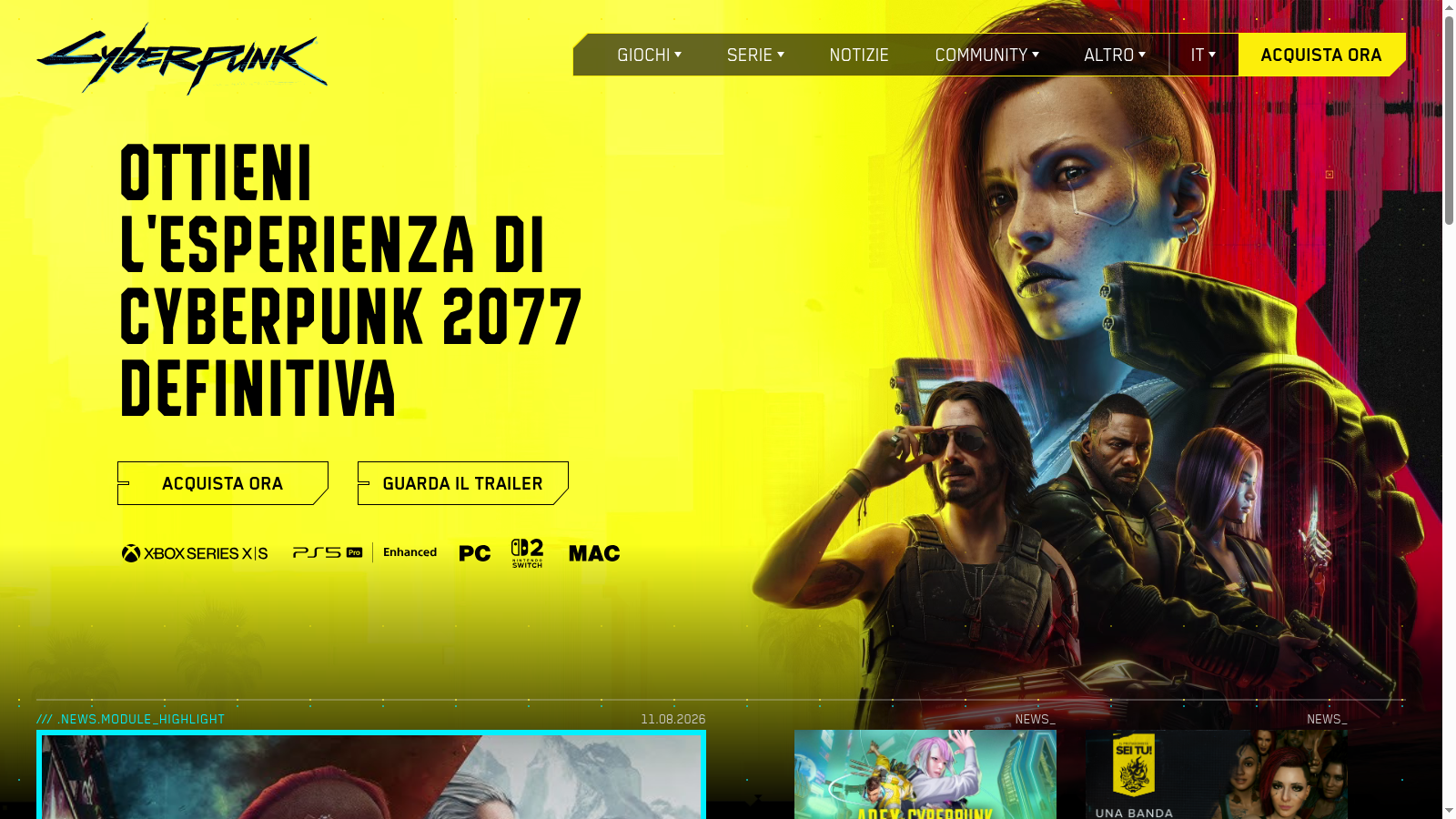 La key art di Cyberpunk 2077 dalla pagina ufficiale