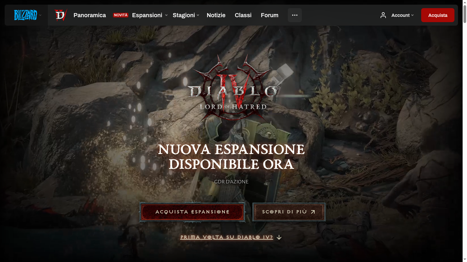 Key art ufficiale Diablo IV Lord of Hatred dalla pagina Blizzard