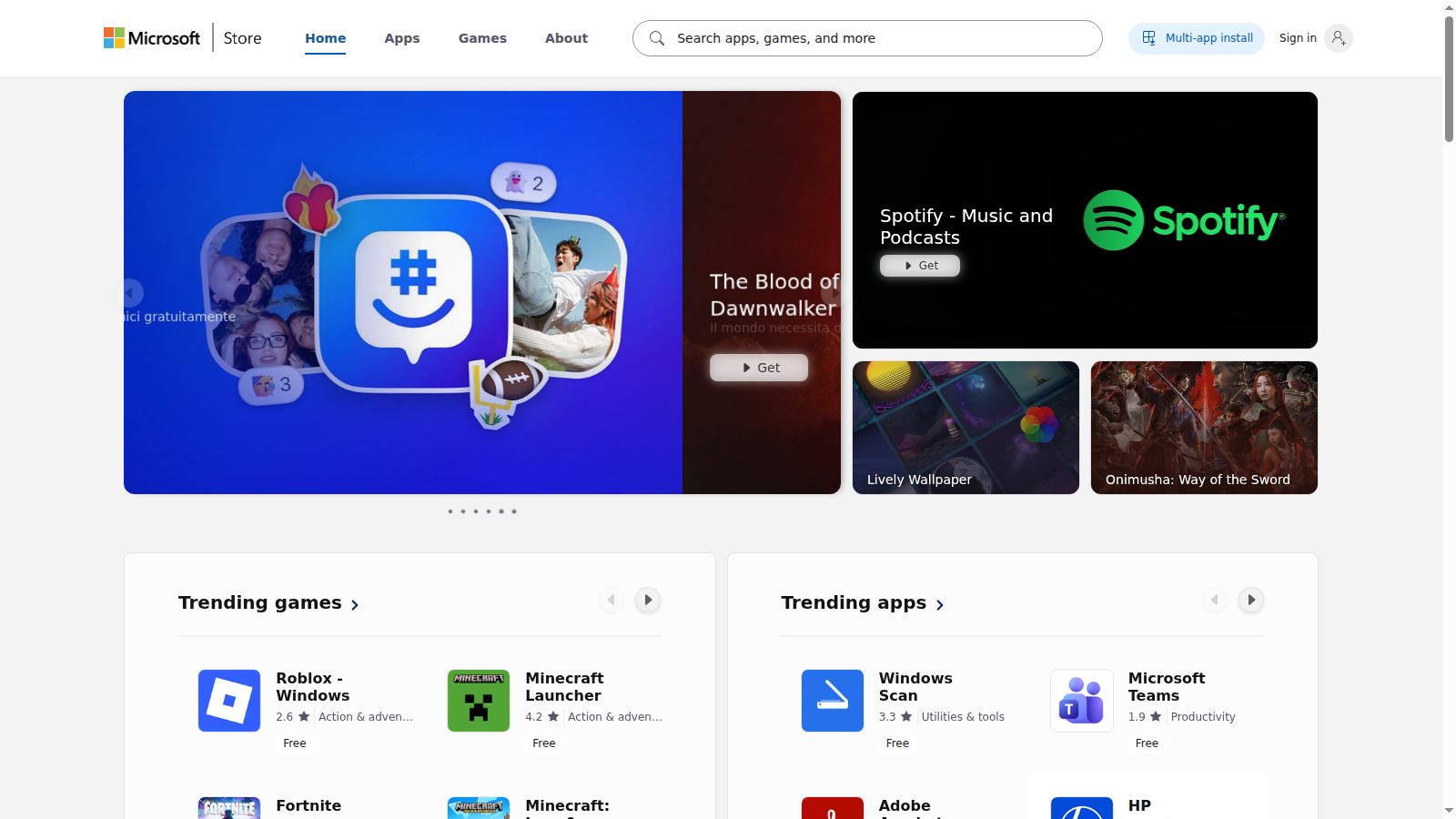 La versione web del Microsoft Store