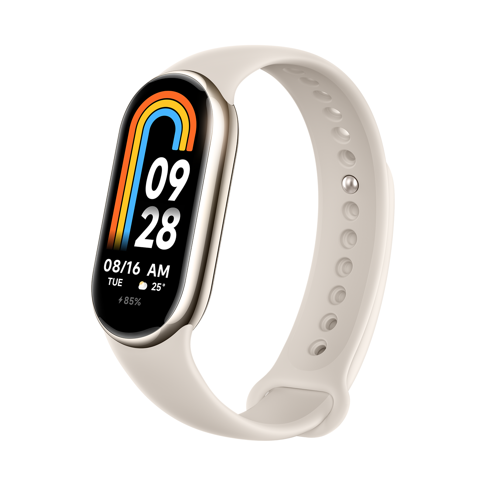 La Xiaomi Smart Band 8 in colorazione bianca