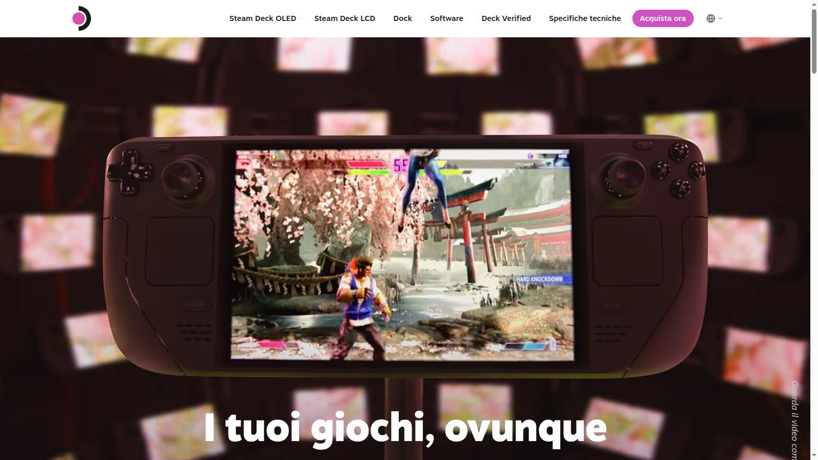 Valve Steam Deck con un gioco in esecuzione, dalla pagina ufficiale