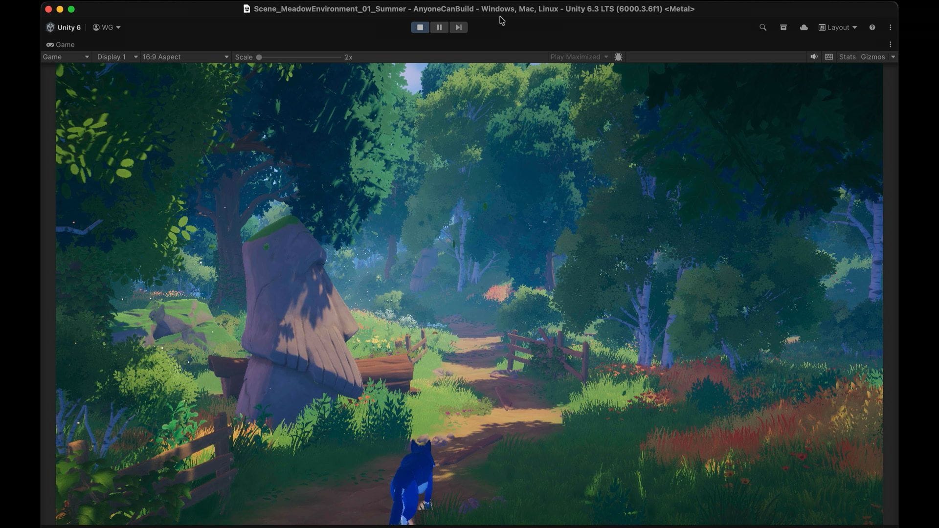 L'editor di Unity 6 con l'anteprima di una scena di gioco 3D
