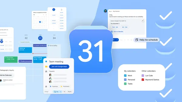Interfaccia di Google Calendar con pannelli di appuntamenti, invitati e proposte di orario