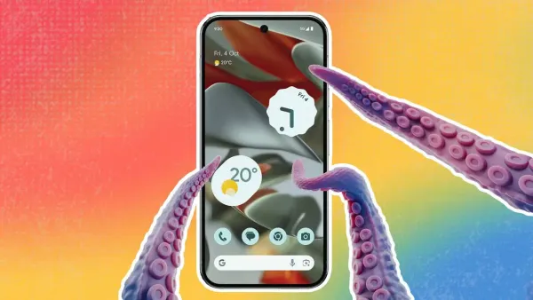 Smartphone Android con interfaccia stock mostrato su uno sfondo sfumato colorato
