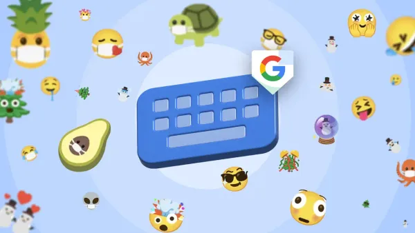 Gboard con sticker Emoji Kitchen illustrati attorno alla tastiera