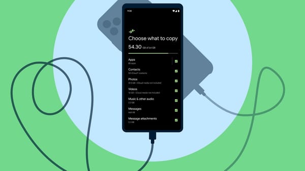 Schermata di configurazione Android con le categorie di dati selezionate per la copia sul nuovo telefono.