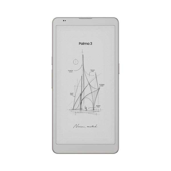 Il Boox Palma 3, e-reader tascabile con schermo e-ink, visto frontalmente