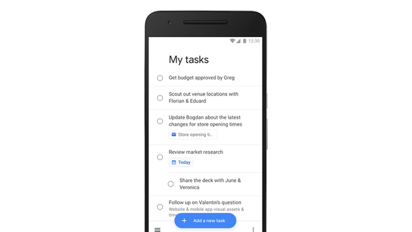 Schermata di Google Tasks su smartphone con un elenco di attività