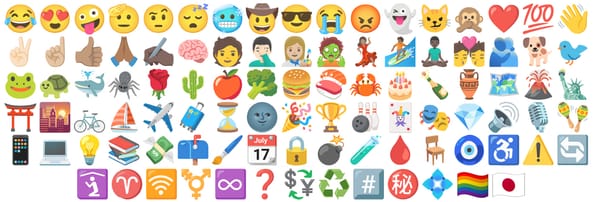 Una raccolta di Noto Color Emoji di Google, dalle faccine agli oggetti