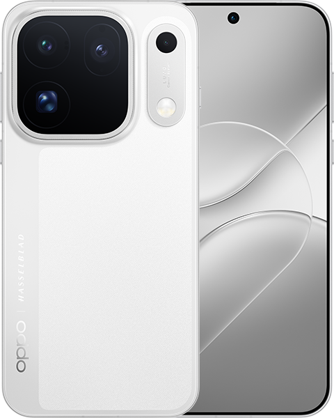 OPPO Find X10 Pro Max argento, mostrato sul fronte e sul retro con tre fotocamere Hasselblad.