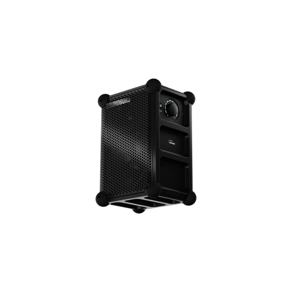 Il diffusore Soundboks Rider nero, visto di tre quarti