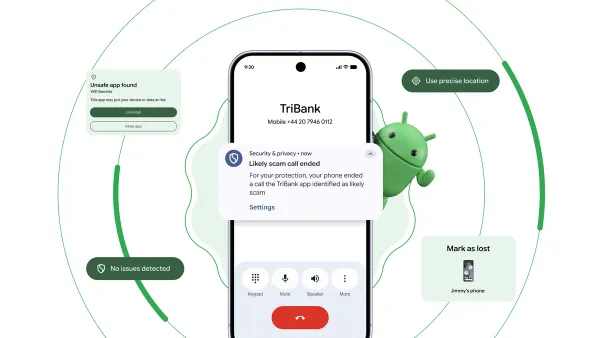 Illustrazione Google di un telefono Android con una chiamata sospetta identificata come probabile truffa