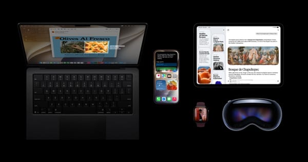 iPhone, iPad, Mac, Apple Watch e Apple Vision Pro con schermate dei sistemi Apple 27