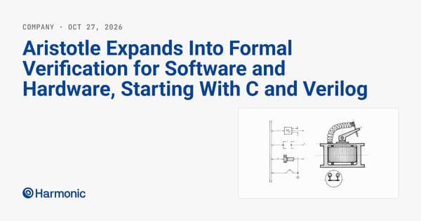 Schema di un circuito accanto al titolo di Harmonic sull’estensione di Aristotle alla verifica formale di software e hardware.