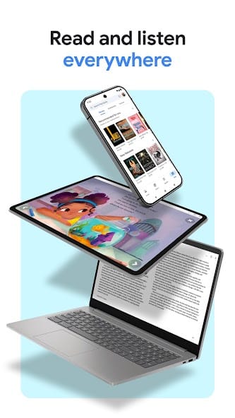 Google Play Books mostra una libreria di lettura su telefono, tablet e computer