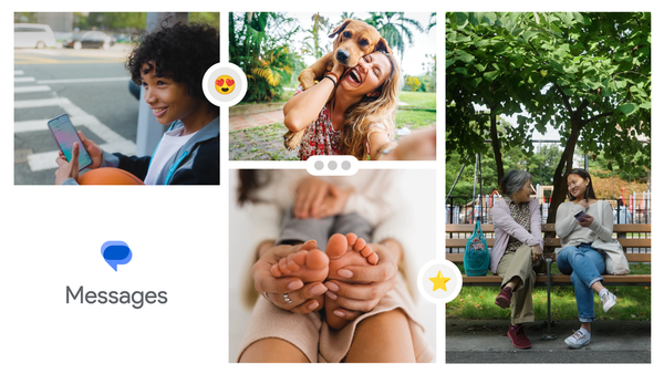 Conversazioni in Google Messages illustrate con fumetti blu e una stella su un messaggio