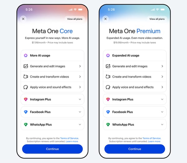 Schermate dei piani Meta One Core e Premium con più utilizzo di strumenti AI