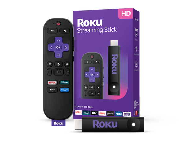 Confezione del Roku Streaming Stick HD con telecomando e chiavetta di streaming