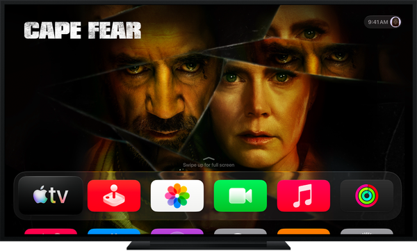 Schermata dell’app Apple TV con il pannello Home su un televisore