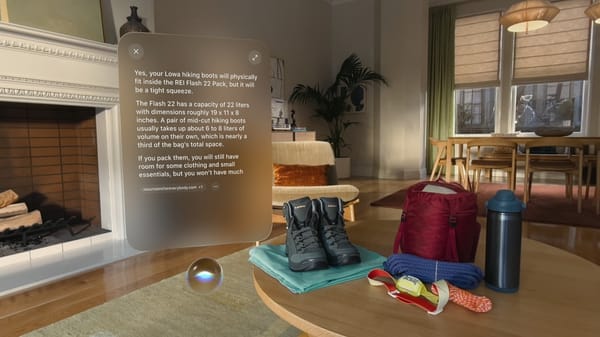 Apple Vision Pro mostra un pannello Visual Intelligence con informazioni sugli oggetti osservati nella stanza
